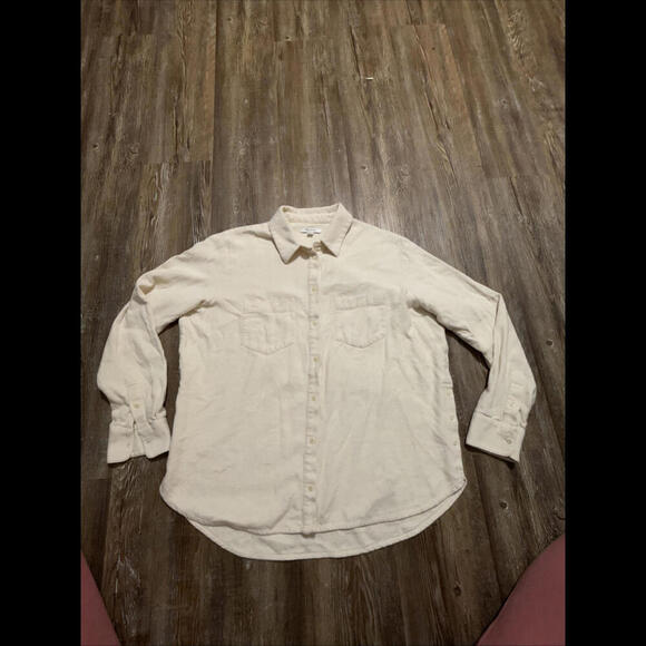 Madewell Cotton Ivory Button Quiet Luxury Double Pocket Womens Work Shirt Medium - Picture 4 of 14